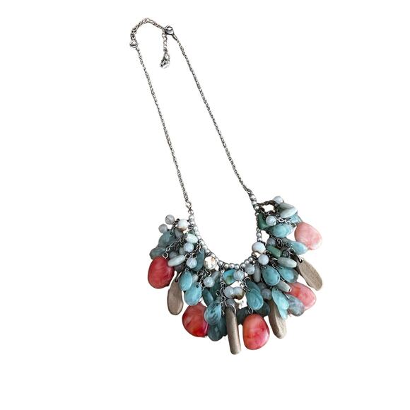 Wood and Faux Gemstone Bib Necklace - Picture 2 of 6